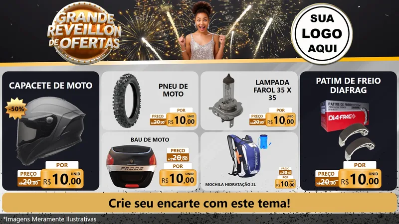 Modelo de TV para TV Horizontal com o tema Grande Réveillon de Ofertas para Moto peças