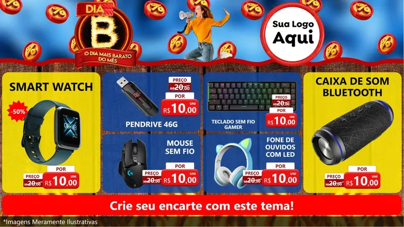 Modelo de TV para TV Horizontal com o tema Dia B - O Dia Mais Barato Do Mês para Informática