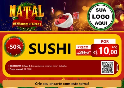Modelo de Cartaz para Cartaz A4 Horizontal com o tema Natal de Grandes Ofertas para Comida japonesa