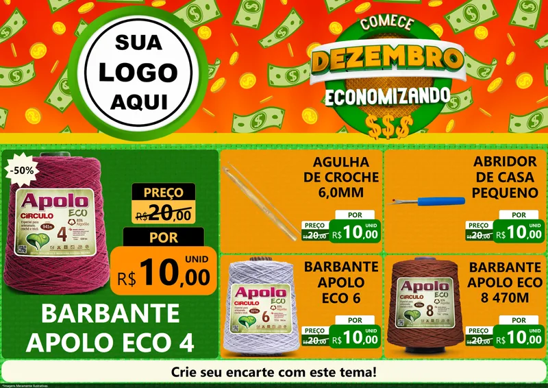 Modelo de Encarte para Encarte A4 Horizontal com o tema Comece Dezembro Economizando para Armarinho e Aviamentos