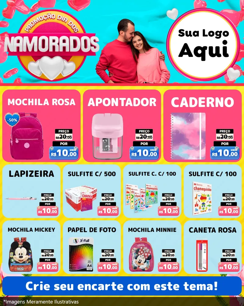 Modelo de Rede Social para Feed Instagram com o tema Promoção Dia dos Namorados para Papelaria