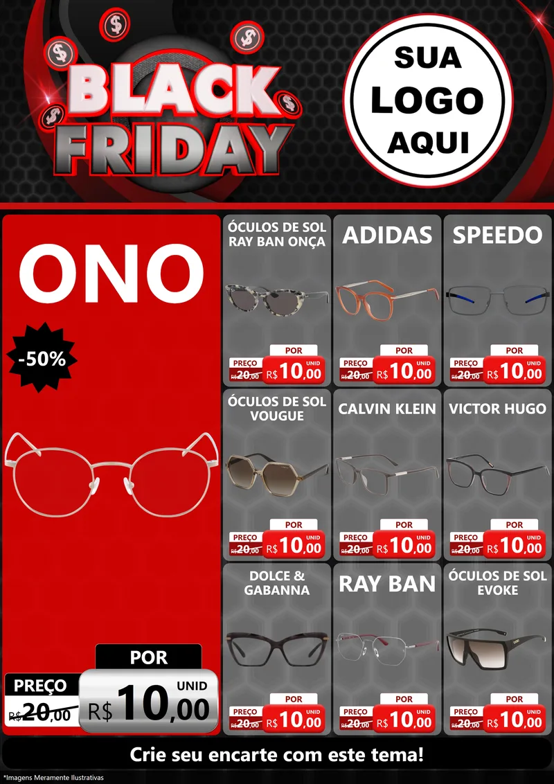 Modelo de Encarte para Encarte A4 Vertical com o tema Black Friday para Óticas