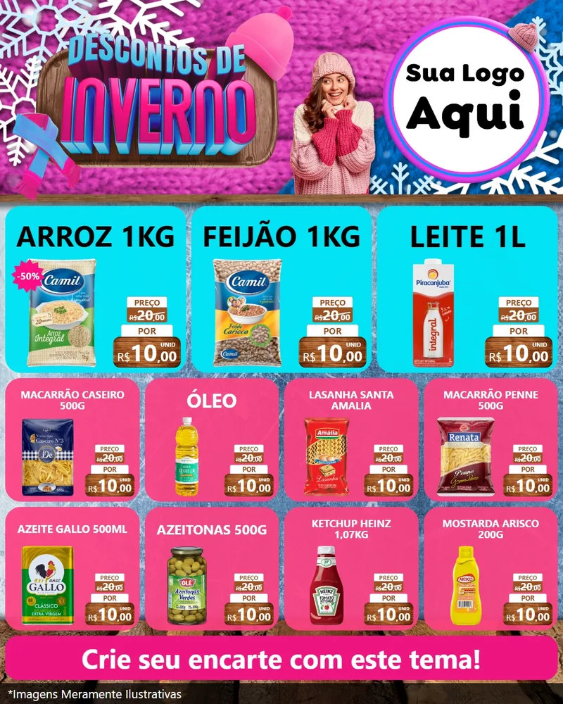 Modelo de Rede Social para Feed Instagram com o tema Descontos de Inverno para Supermercado