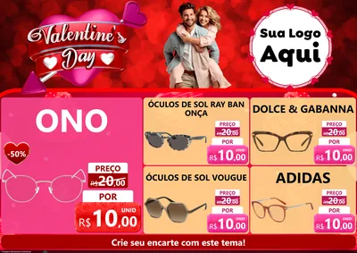 Modelo de Encarte para Encarte A4 Horizontal com o tema Valentine's Day para Óticas