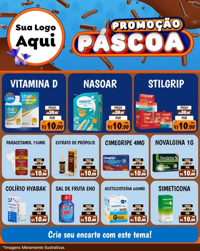 Modelo de Rede Social para Feed Instagram com o tema Promoção Páscoa para Farmácia