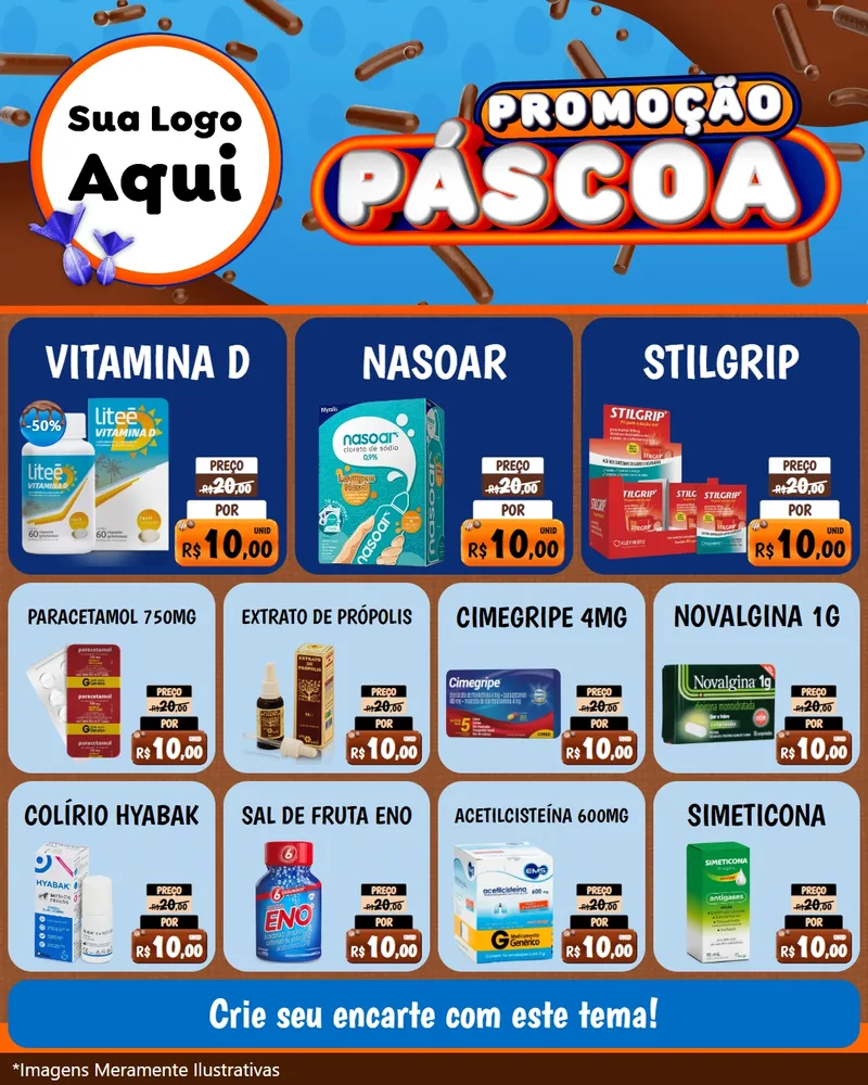 Modelo de Rede Social para Feed Instagram com o tema Promoção Páscoa para Farmácia