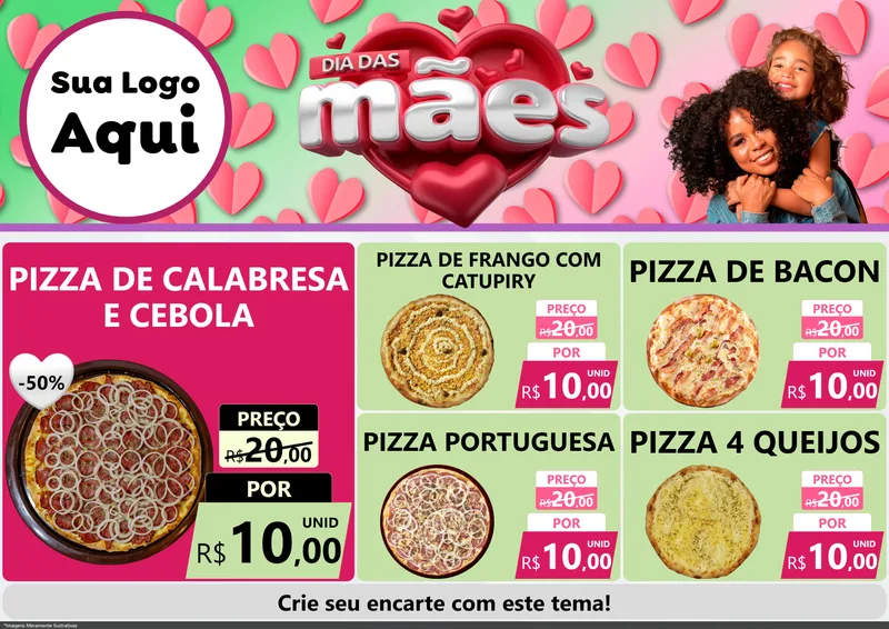 Modelo de Encarte para Encarte A4 Horizontal com o tema Dia das Mães para Pizzaria