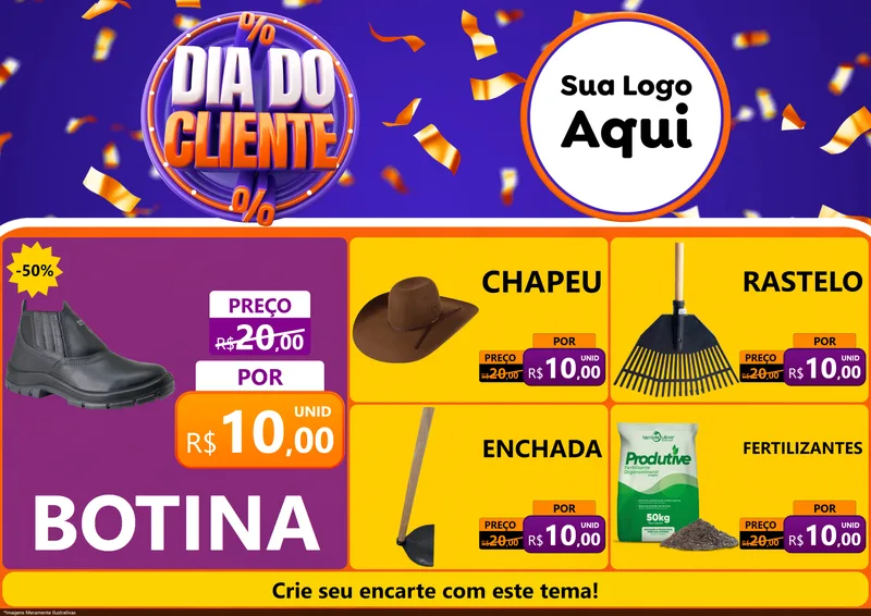 Modelo de Encarte para Encarte A4 Horizontal com o tema Dia do Cliente para Agropecuária