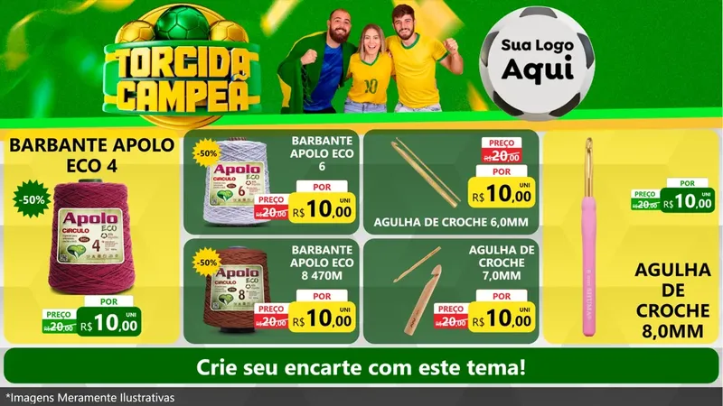 Modelo de TV para TV Horizontal com o tema Torcida Campeã - Copa para Armarinho e Aviamentos