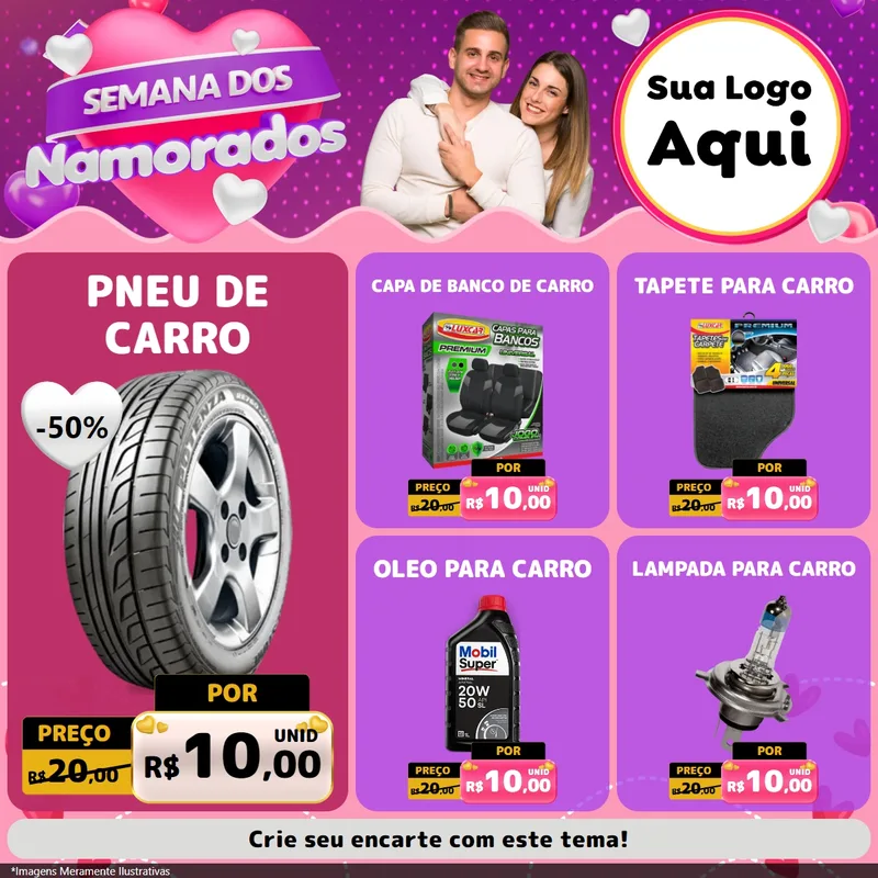 Modelo de Rede Social para Feed Facebook com o tema Semana dos Namorados para Auto peças