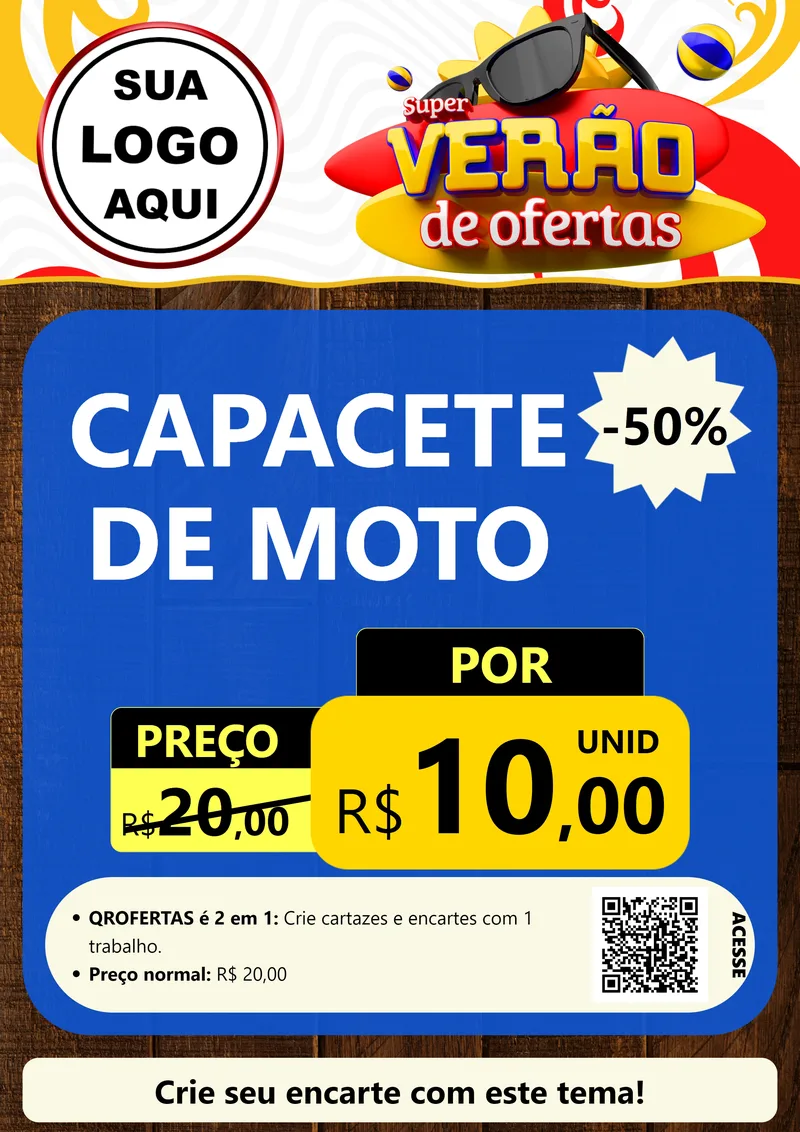 Modelo de Cartaz para Cartaz A4 Vertical com o tema Super Verão de Ofertas para Moto peças
