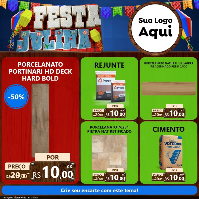 Modelo de Rede Social para Feed Facebook com o tema Festa Julina para Pisos e revestimentos