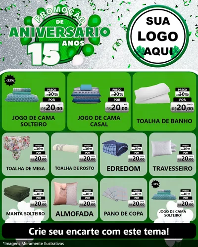 Modelo de Rede Social para Feed Instagram com o tema Promoção de Aniversário - 15 Anos para Cama, Mesa e Banho