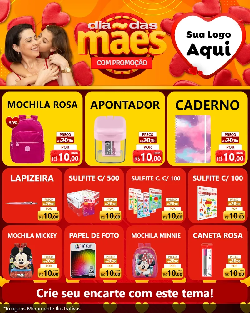 Modelo de Rede Social para Feed Instagram com o tema Dia das Mães com Promoção para Papelaria