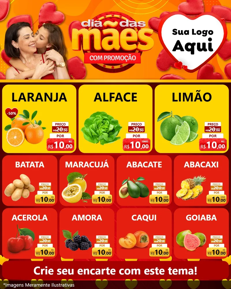 Modelo de Rede Social para Feed Instagram com o tema Dia das Mães com Promoção para Hortifrúti