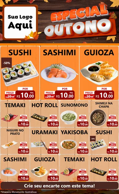 Modelo de Encarte para Encarte Grande com o tema Especial Outono para Comida japonesa