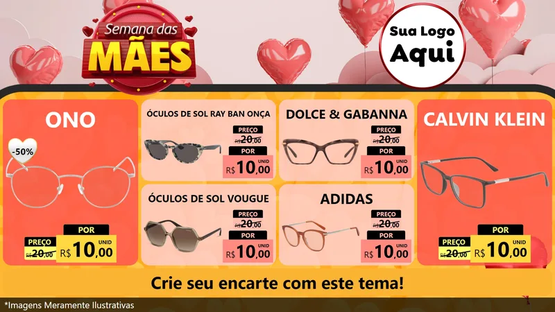 Modelo de TV para TV Horizontal com o tema Semana das Mães para Óticas