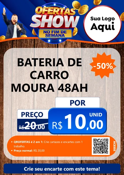 Modelo de Cartaz para Cartaz A4 Vertical com o tema Ofertas Show No Fim De Semana para Baterias Elétricas