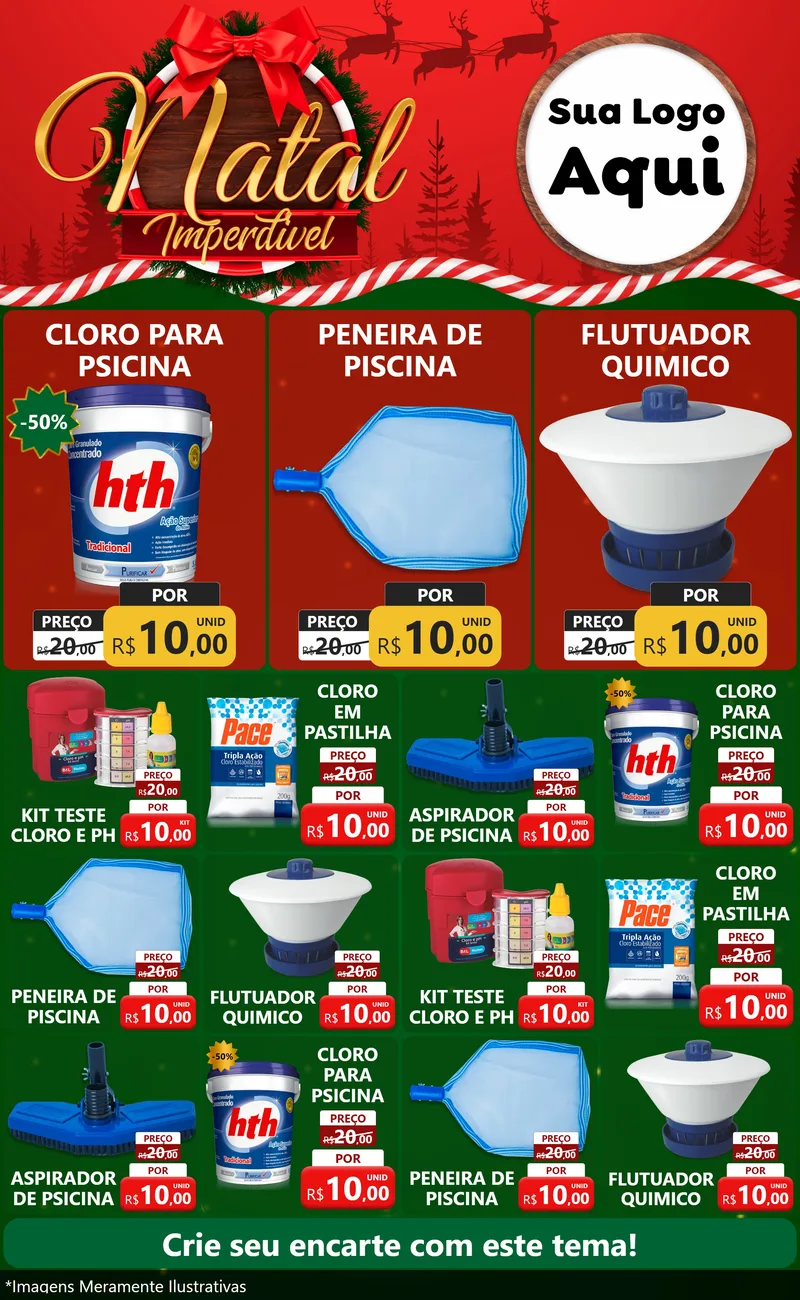 Modelo de Encarte para Encarte Grande com o tema Natal Imperdível para Produtos para Piscina