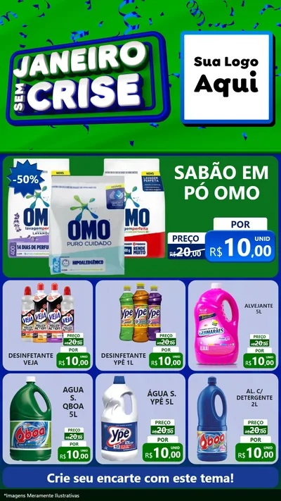 Modelo de Rede Social para Stories com o tema Janeiro Sem Crise para Produtos de Limpeza