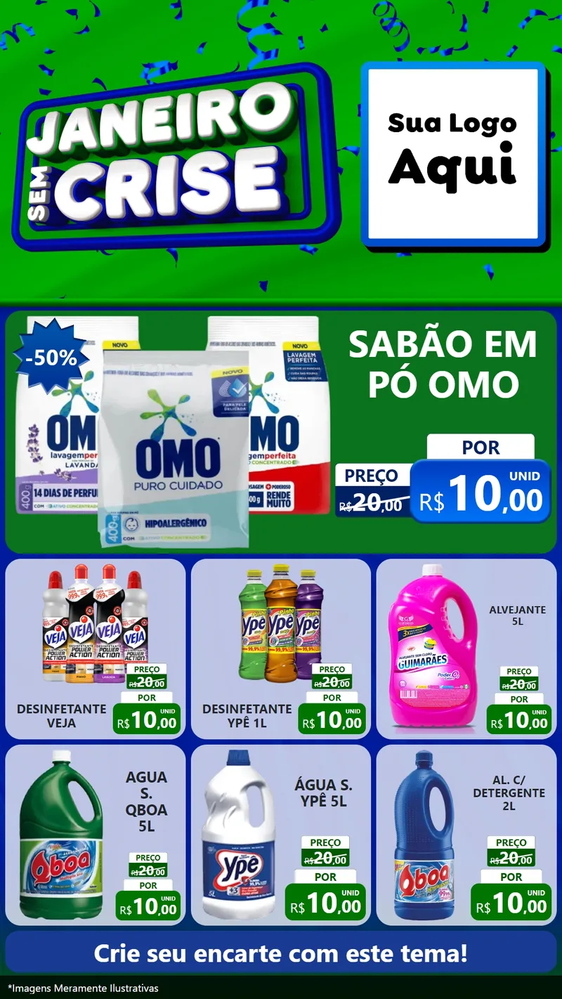 Modelo de Rede Social para Stories com o tema Janeiro Sem Crise para Produtos de Limpeza
