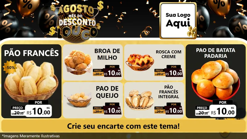 Modelo de TV para TV Horizontal com o tema Agosto Mês do Desconto Louco para Padaria