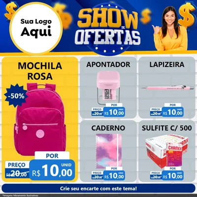 Modelo de Rede Social para Feed Facebook com o tema Show de Ofertas para Papelaria