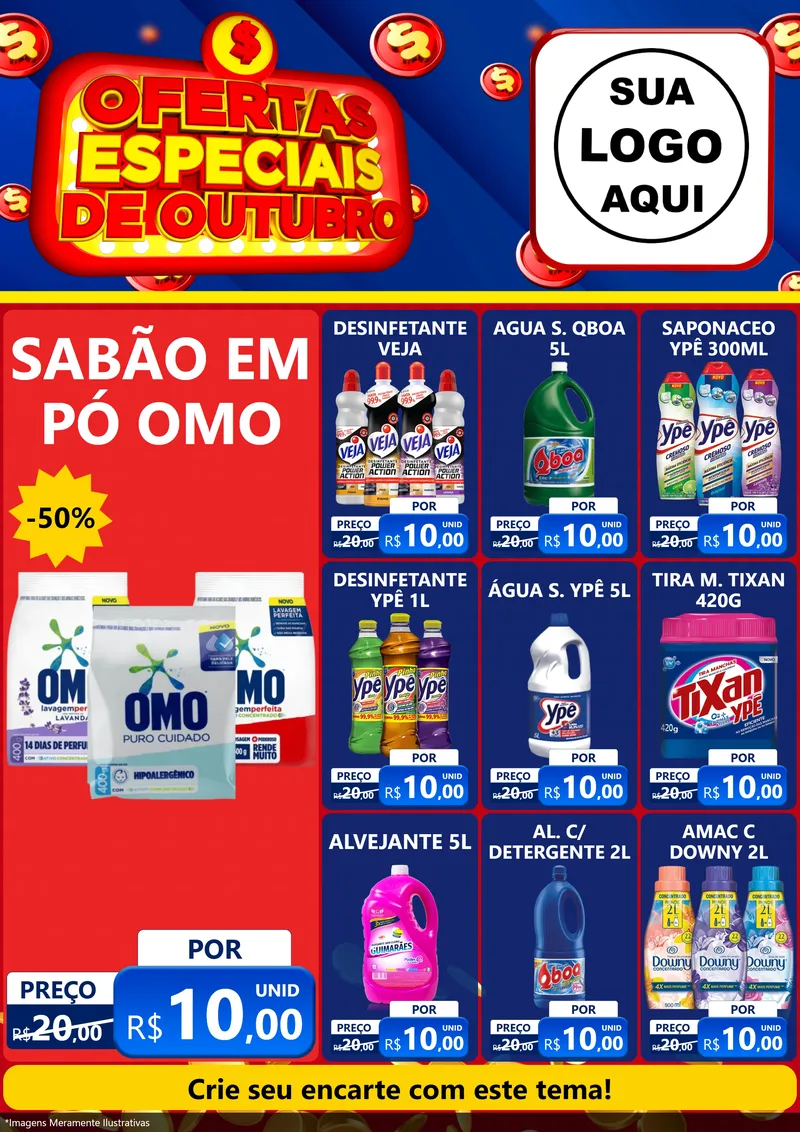 Modelo de Encarte para Encarte A4 Vertical com o tema Ofertas Especiais de Outubro para Produtos de Limpeza