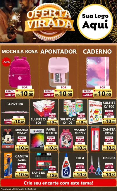Modelo de Encarte para Encarte Grande com o tema Oferta da Virada para Papelaria