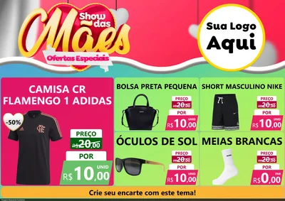 Modelo de Encarte para Encarte A4 Horizontal com o tema Show das Mães - Ofertas Especiais para Roupas e acessórios