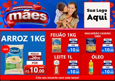 Modelo de Encarte para Encarte A4 Horizontal com o tema Promoção das Mães para Supermercado