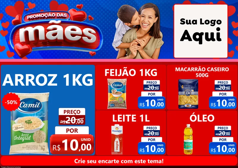 Modelo de Encarte para Encarte A4 Horizontal com o tema Promoção das Mães para Supermercado
