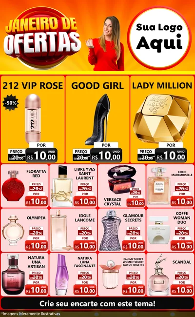 Modelo de Encarte para Encarte Grande com o tema Janeiro de Ofertas para Perfumes
