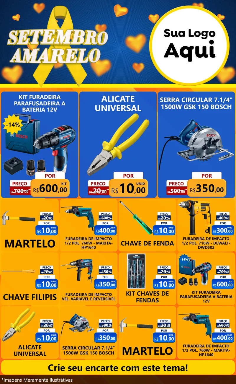 Modelo de Encarte para Encarte Grande com o tema Setembro Amarelo para Maquinas e Ferramentas
