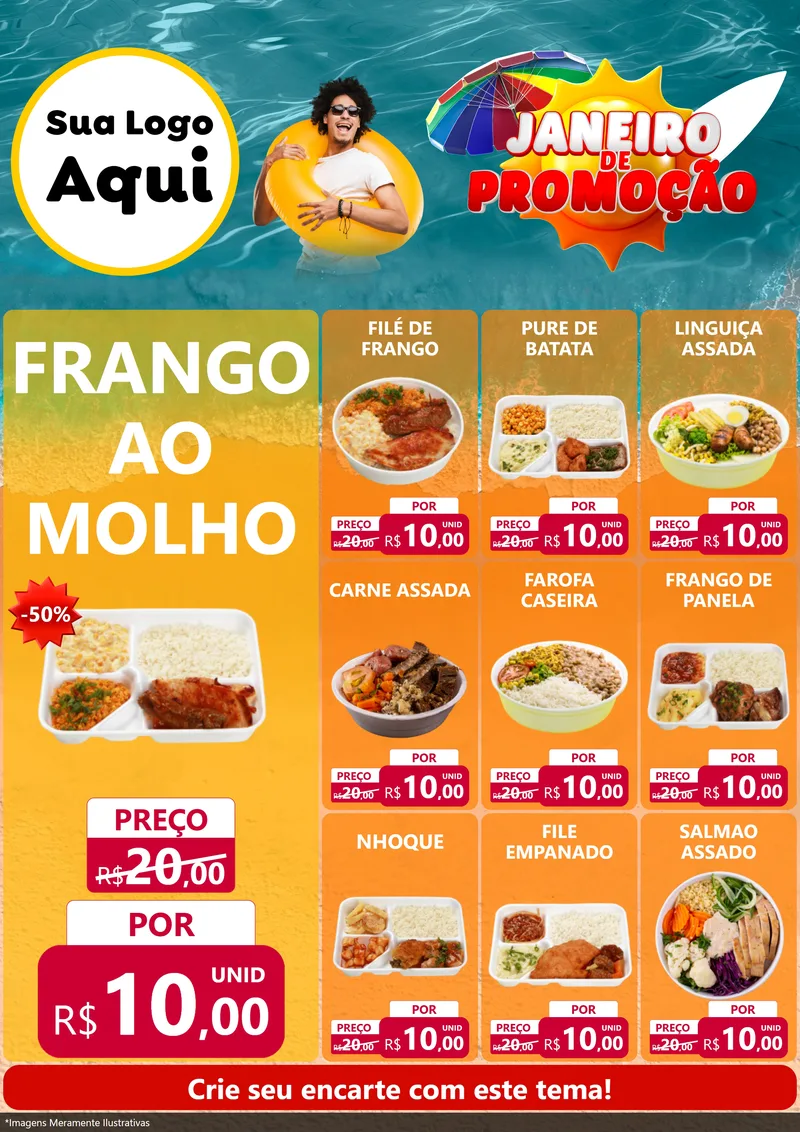 Modelo de Encarte para Encarte A4 Vertical com o tema Janeiro de Promoção para Restaurante