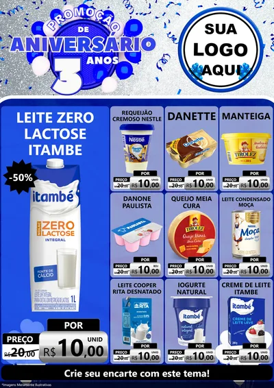 Modelo de Encarte para Encarte A4 Vertical com o tema Promoção de Aniversário - 3 Anos para Frios e Laticínios