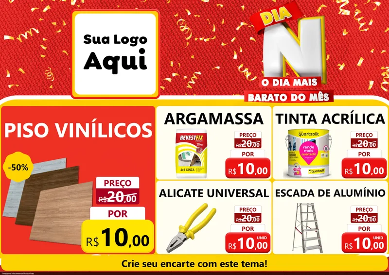 Modelo de Encarte para Encarte A4 Horizontal com o tema Dia N o Dia Mais Barato do Mês para Material para Construção