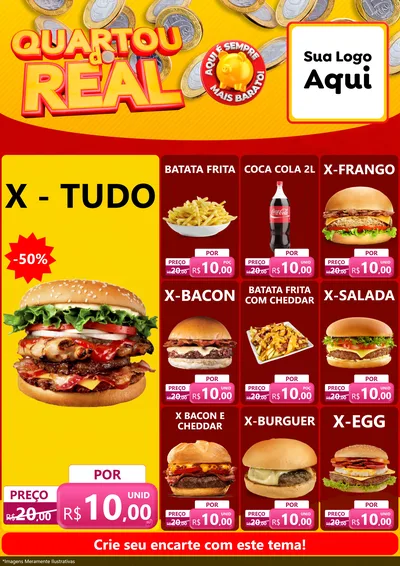 Modelo de Encarte para Encarte A4 Vertical com o tema Quartou do Real para Hamburgueria