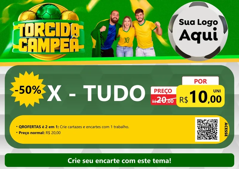 Modelo de Cartaz para Cartaz A4 Horizontal com o tema Torcida Campeã - Copa para Hamburgueria