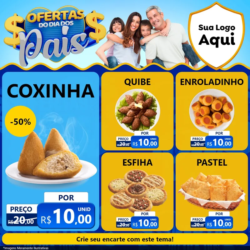 Modelo de Rede Social para Feed Facebook com o tema Ofertas do Dia dos Pais para Salgadaria