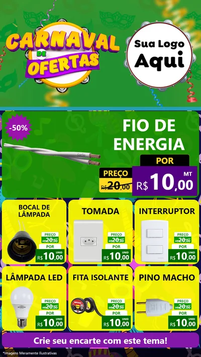 Modelo de Rede Social para Stories com o tema Carnaval de Ofertas para Materiais Elétricos