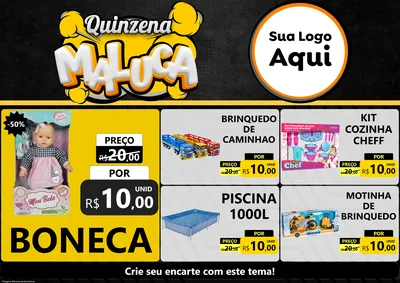 Modelo de Encarte para Encarte A4 Horizontal com o tema Quinzena Maluca para Brinquedos