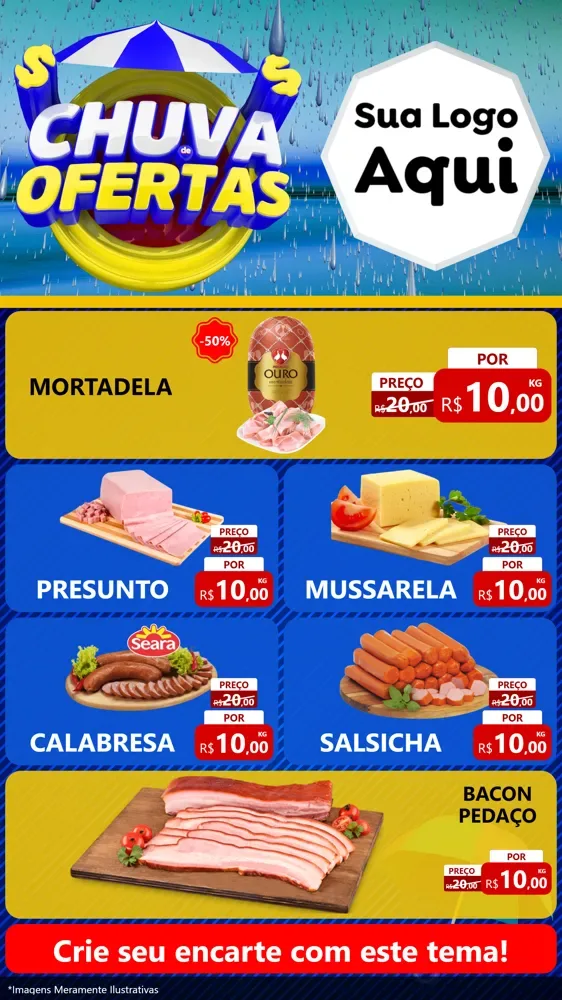 Modelo de TV para TV Vertical com o tema Chuva de Ofertas para Frios e Laticínios