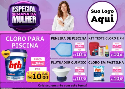 Modelo de Encarte para Encarte A4 Horizontal com o tema Especial Semana da Mulher para Produtos para Piscina
