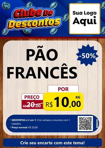 Modelo de Cartaz para Cartaz A4 Vertical com o tema Clube de Descontos para Padaria