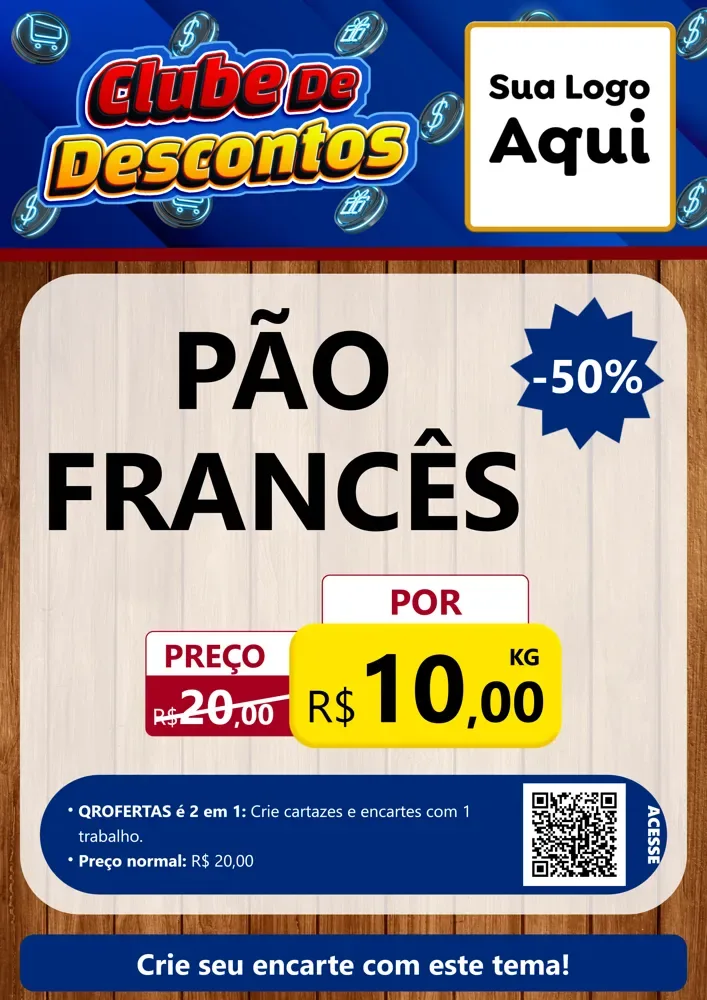 Modelo de Cartaz para Cartaz A4 Vertical com o tema Clube de Descontos para Padaria