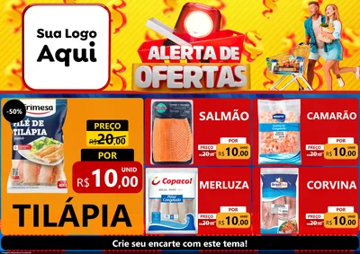 Modelo de Encarte para Encarte A4 Horizontal com o tema Alerta de Ofertas para Peixaria