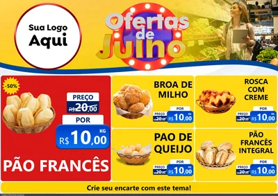 Modelo de Encarte para Encarte A4 Horizontal com o tema Ofertas de Julho para Padaria