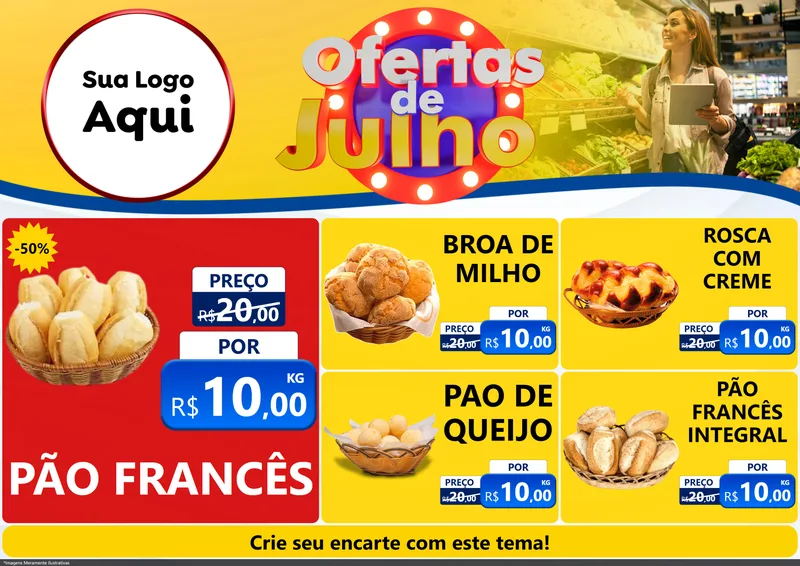 Modelo de Encarte para Encarte A4 Horizontal com o tema Ofertas de Julho para Padaria