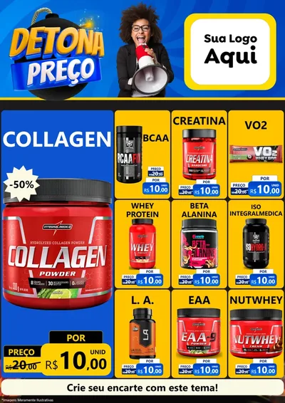 Modelo de Encarte para Encarte A4 Vertical com o tema Detona Preços para Suplementos alimentares